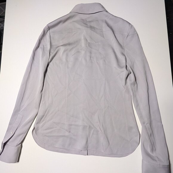 THEORY Gray Classic Fitted Button Up Shirt in Silk Georgette Sz P (XS) $245 - Picture 3 of 8